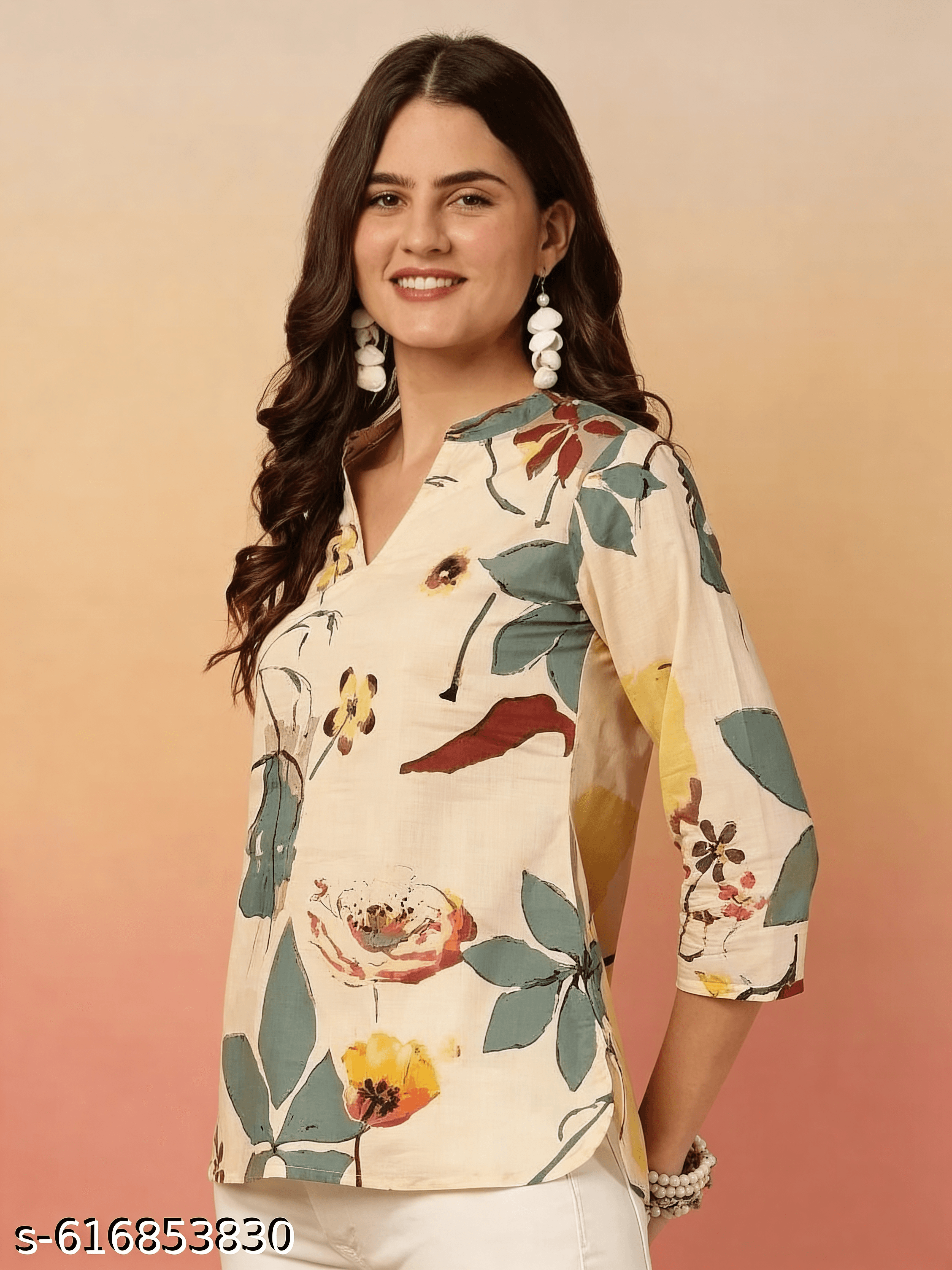 Beige Watercolour Floral Kurti