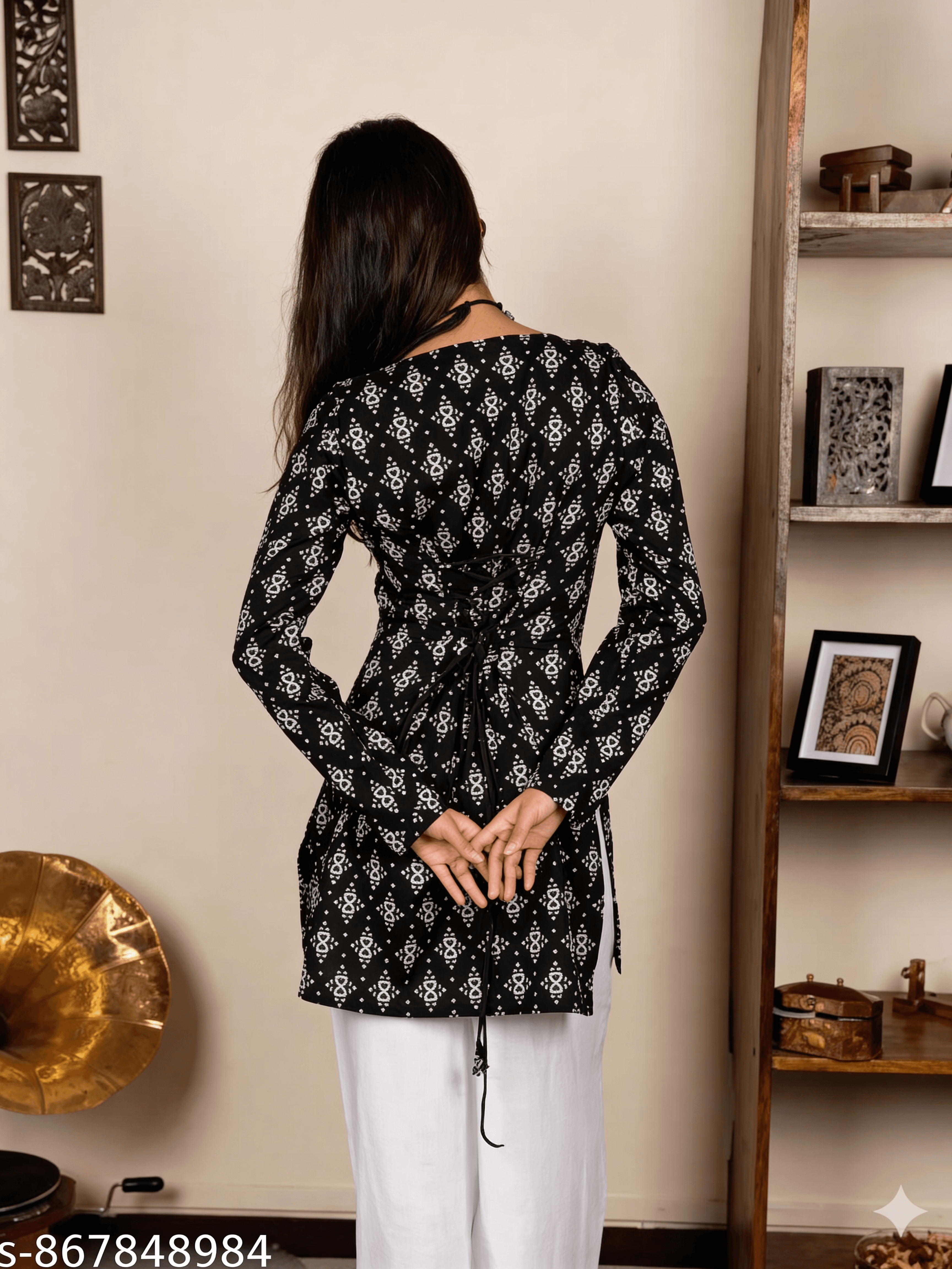 Black & White Ikat Short Kurti — view 4