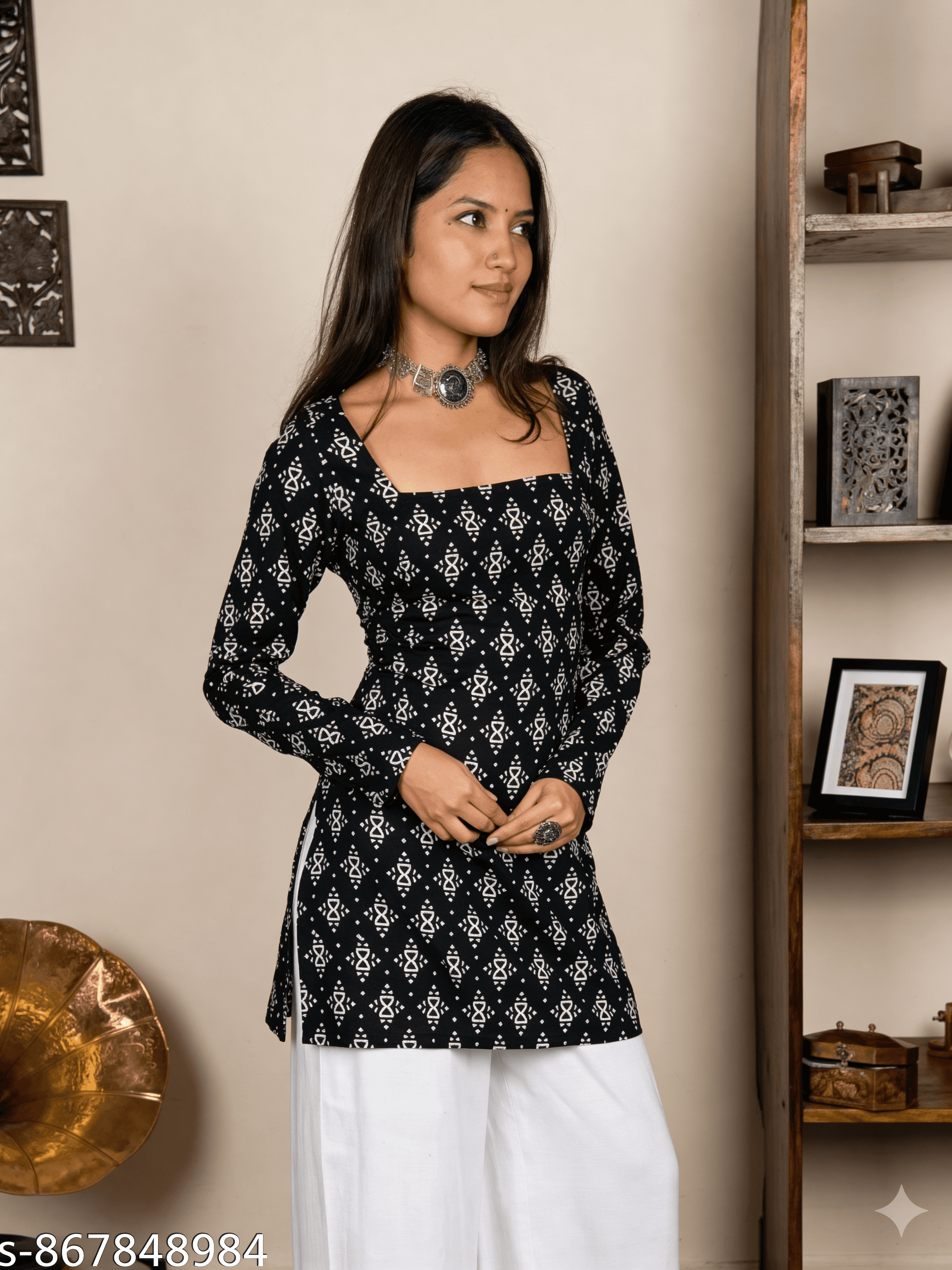 Black & White Ikat Short Kurti