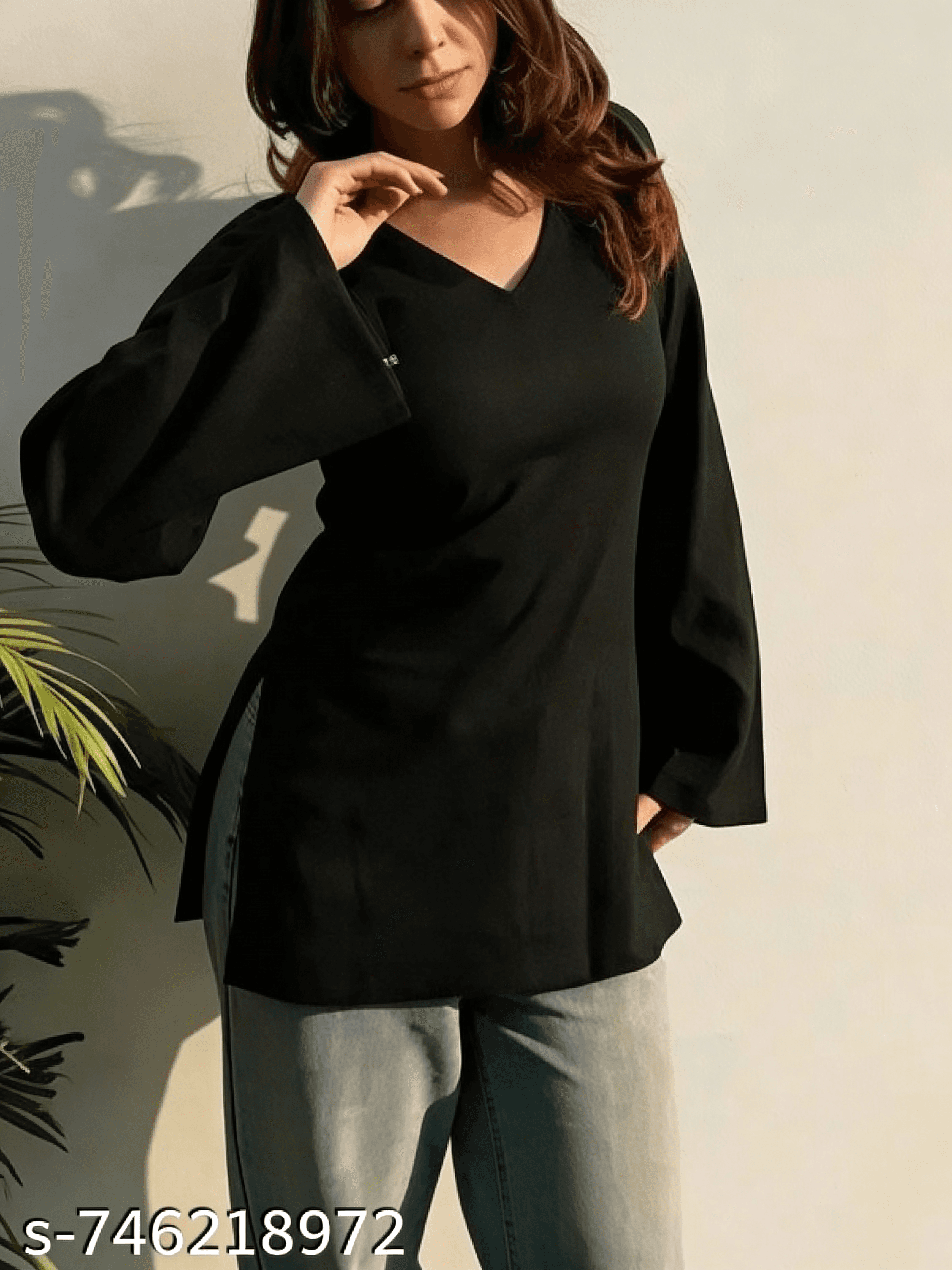 Plain Black Short Kurti — view 3