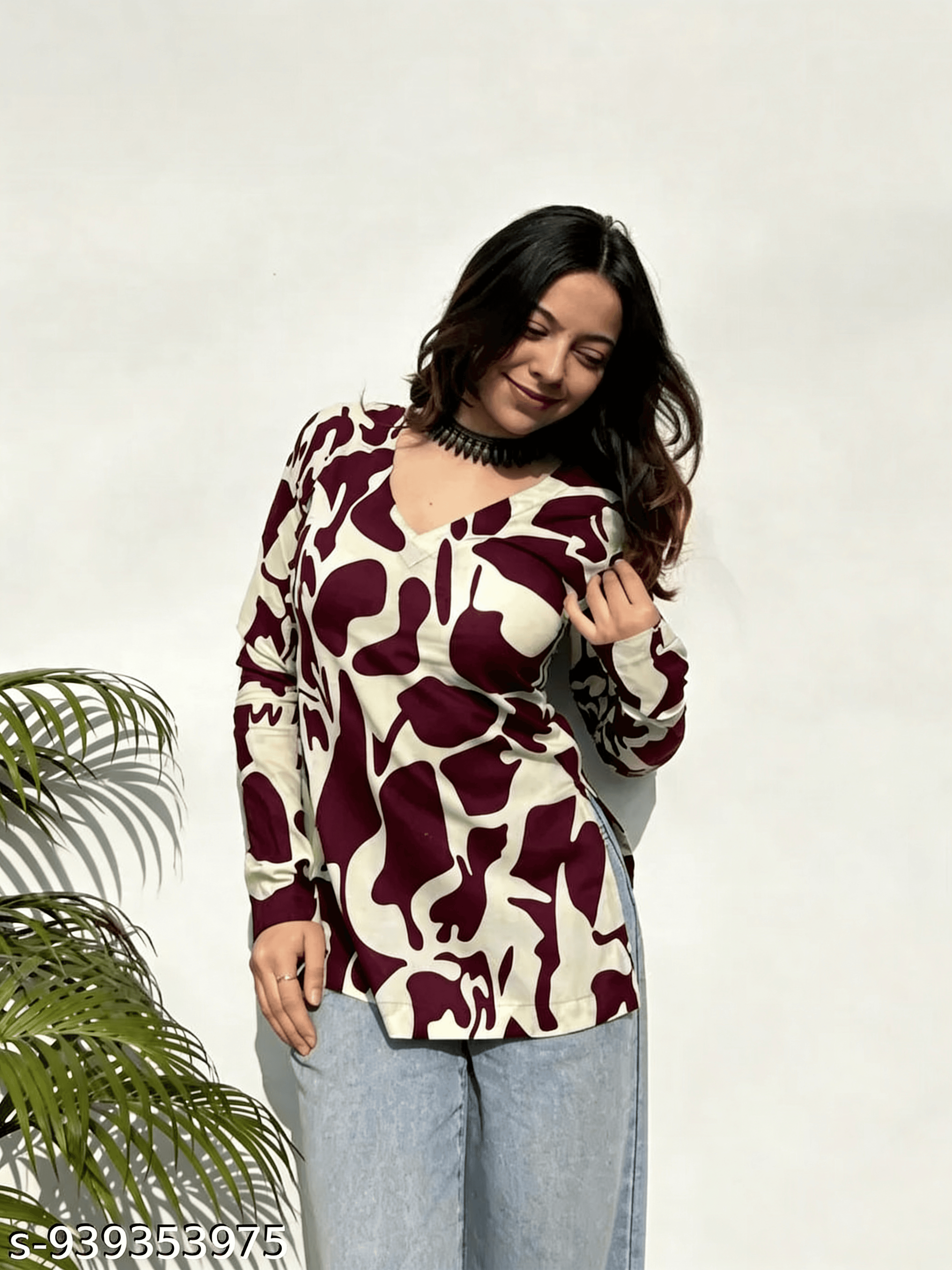 Wine & Cream Abstract Kurti