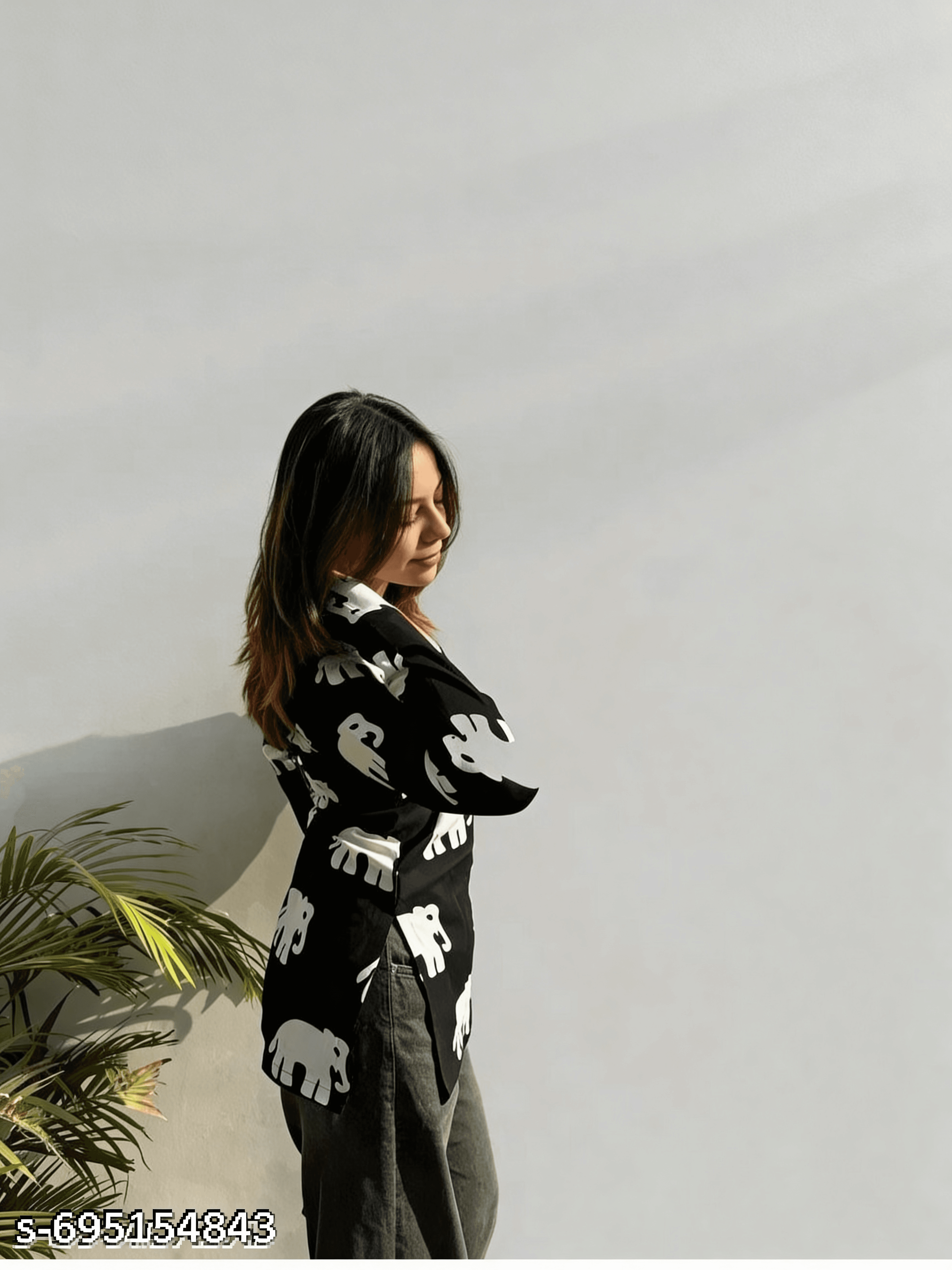 Black Elephant Print Short Kurti — view 3